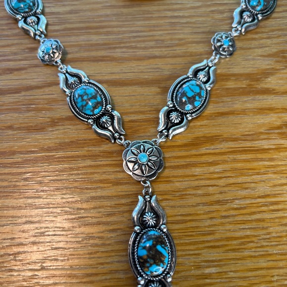 New Western Turquoise Bohemian Southwestern Cowgirl Turquoise Long Necklace - Picture 4 of 10